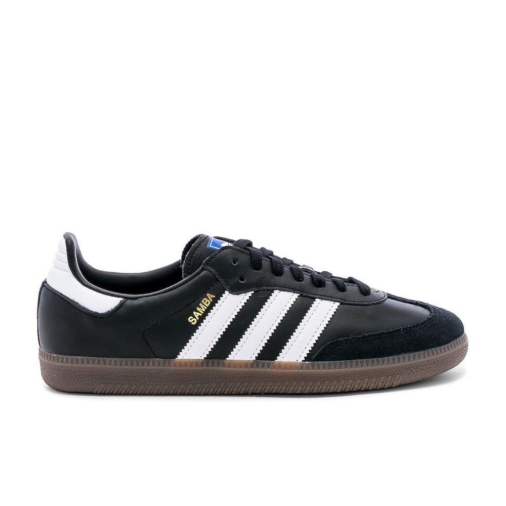Adidas Samba OG shoe in core black with cloud white stripes and a gum sole